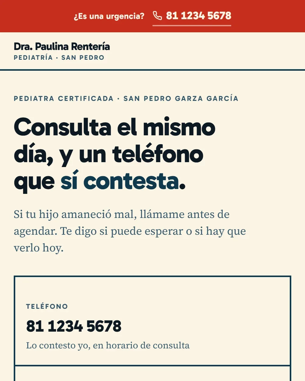 Captura de la página de la Dra. Rentería vista en celular.